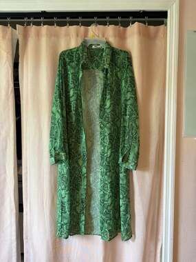 Zeagoo Green Snake Print Sheer Duster Cardigan Cover Up